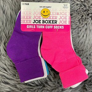 Joe Boxer | Girl's Turn Cuff Socks | Various Sizes | 6 Pack